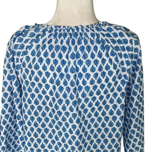 J. Crew Blue & White Block Floral Paisley Print Boho Popover Top - M - Picture 11 of 16
